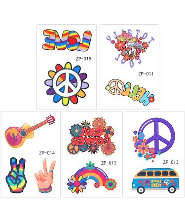 Qpout Hippie Flower Temporary Tattoos - 20PCS Love & Peace Sign Stickers for Adults & Kids | Trendy Hippie Accessories & Party Favors - Buy Online on GoSupps.com