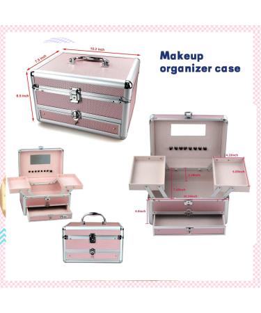REME Small Pink Makeup Train Case with Trays and Drawer - Cosmetic Organizer and Jewelry Box - Buy Online on GoSupps.com
