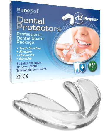Runesol Mouth Guard for Grinding Teeth 12 x Regular Gum Shield for Teeth Grinding Bruxism Mouthguard Night Tooth Guard for Adults Stop Grinding Teeth Dental Protector Class 1 Medical UKCA CE Regular 12pk