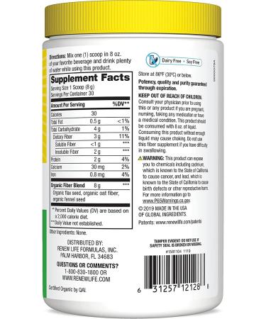 Renew Life Organic Prebiotic Fiber - Daily Digestive Support 8.5 oz (240g) - Buy Online on GoSupps.com