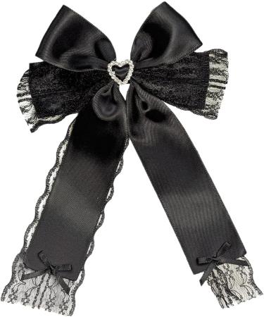 Lace Ribbon Bow Hair Clip Princess Bowe Legant Trace Hair Bow Heart Bowknot Ribbon Hairpin Black - Buy Online on GoSupps.com