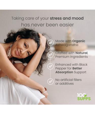 100 Supps Ashwagandha with Black Pepper 1,200 mg | 60 Veggie Capsules, 30-Day Supply | Made with Organic Ashwagandha, Gluten-Free, Manufactured in USA - Buy Online on GoSupps.com