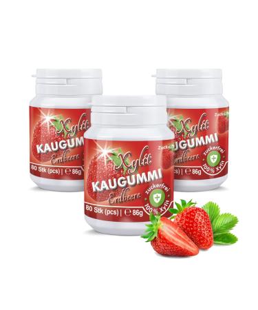 Xylitquelle dental care chew strawberry |sweetened sugar -free with 100% xylitolWithout aspartame sorbitol & titanium dioxide |Vegan |Preservation of tooth mineralization |240 chewing gum (3 pack) strawberry 240 pieces (1 -pack)