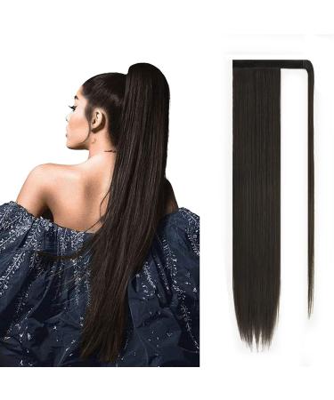 JJstar 70 cm Long Straight Ponytail Hairpiece Synthetic Hair Extension Braid Extension for Women Girls (Black Brown)