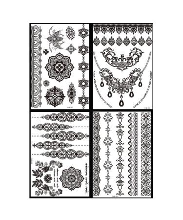 TAFLY Lace Black Chains Tattoo Stickers - Waterproof Body Henna Transfers for Women & Girls - 10 Sheets with 150 Designs - Buy Online on GoSupps.com