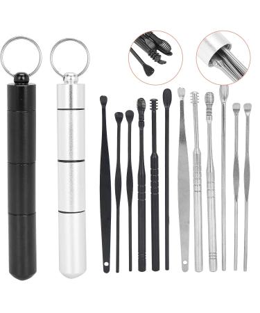 Stainless Steel Ear Wax Removal Kit - Reusable Ear Cleaner and Remover Tool for Ear Care (Black Silver) - Buy Online on GoSupps.com