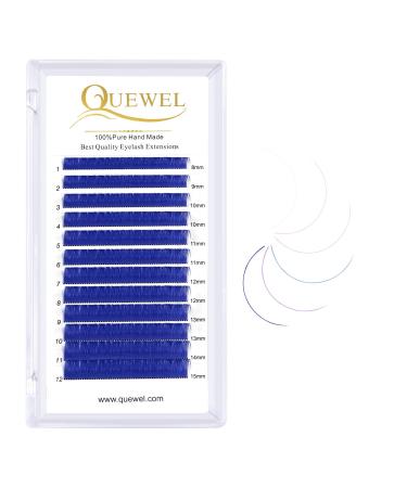 QUEWEL Colored Classic Eyelash Extensions 0.07 C/D Curl 8-15mm Length Blue Eyelash Extensions 0.07 C Mix8-15mm Colored Lash Extensions Perfect For Salon Use (Blue 0.07C Mix8-15)