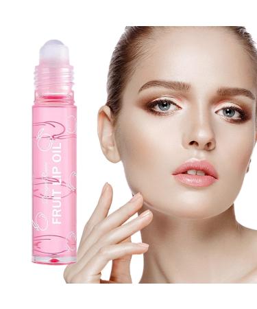 Roll On Lip Gloss, Fruity Flavors Rolling Ball Lip Oil Set, Colorless Transparent Lip Oil, Moisturizing Plumper, Glossy Lip Makeup, Flavored Lip Gloss Set (Peach, 8ml)