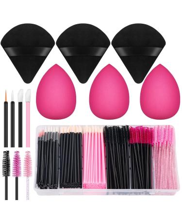 Disposable Makeup Applicators with Triangle Makeup Puff for Face Makeup Artist Supplies Blender Sponge Disposable Mascara Brush Lip Wands Powder Puffs with Storage Case