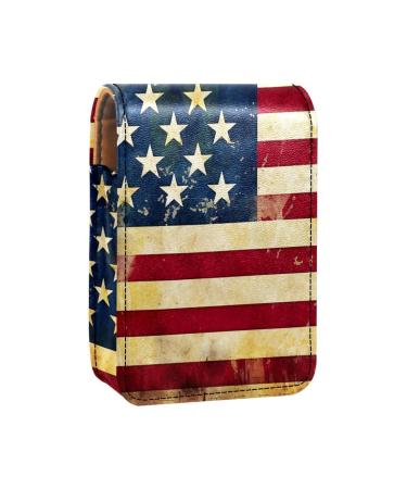Travel Lipstick Organizer Case Lipstick Case Portable Makeup Bag With Mirror Vintage American Flag Print A160c7xfst