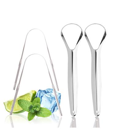 Azltdcow Professional tongue scraps tongue cleaners stainless steel 2 types of tongue brush and tongue scraper with exquisite travel case tongue care tool (kit) for oral hygiene and fresh breath