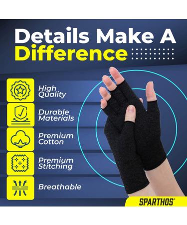 Sparthos Arthritis Hand Compression Gloves | Carpal Tunnel & Neuropathy Pain Relief | Fingerless Circulation Glove for Men and Women | Medium Size | Midnight Black - Buy Online on GoSupps.com