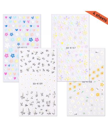Daisy Nail Art Sticker 5D - Exquisite Floral Nail Decal, Self-Adhesive Design for Women & Girls - 4 Sheet Pack - Buy Online on GoSupps.com