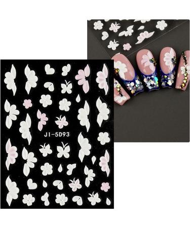 JMEOWIO 6 Sheets 3D Embossed Flower Butterfly Nail Art Stickers Decals Self-Adhesive 5D Spring White Floral Nail Supplies Nail Art Design Decoration Accessories - Buy Online on GoSupps.com