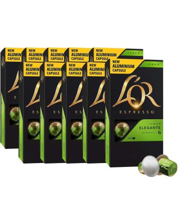 L'OR L'OR Espresso Coffee Lungo Eleganta Intensity 6 Aluminium Coffee Capsules Compatible Nespresso 10 Packs of 10 Capsules (100 Drinks)