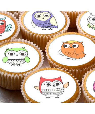Owls style 24 pre-cut edible party decorations Wafer Paper Cupcake Topper Cake