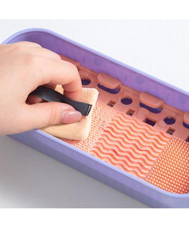 Makeup Brush Cleaning Container | Makeup Brushes Storage Box Cleaning Mat | Efficient Cleaning Tool Dustproof Sponge Washer for Sponges Brushes Powder Puff Three Generations of Purple - Buy Online on GoSupps.com