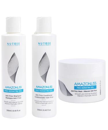 Amazonliss Pro Keratin Anti Frizz Shampoo and Anti Frizz Conditioner Set (8.45 fl.oz Pro)- Pro Keratin Gel Mask - Anti-Frizz Mask - (8.8 oz Keratin)