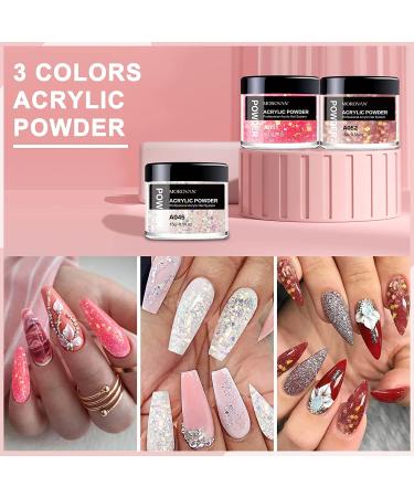 Movoran Acrylic Nail Kit for Beginners - 3 Colors Powder & Liquid Set with Brush Cleaner - Ideal for Nail Extension - Professional Nail Kit for Everything - Buy Online on GoSupps.com