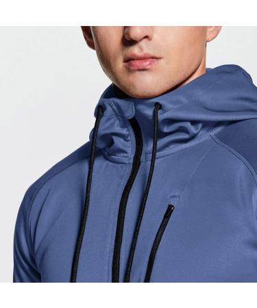 TSLA Men's Full Zip Hoodie Jacket - Lightweight Performance Training Jacket - Dusty Blue - Size Medium - Buy Online on GoSupps.com