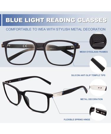 Amorays Rectangle Frame Reading Glasses for Men - Sport Style Flexible Anti-Blue Light Spring Hinges +3.00 Black - Buy Online on GoSupps.com