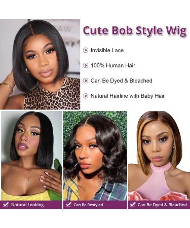 Short Bob 4x4 Lace Closure Straight Wig 8 Natural Color - 100% Human Hair Brazilian Virgin Hair Glueless Lace Front Wig - Buy Online on GoSupps.com
