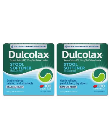 Dulcolax Stool Softener Laxative Liquid Gel Capsules Gentle Constipation Relief for Hard Dry Stools Docusate Sodium 100 mg 100 Count 2 pk 100 Count (Pack of 2)
