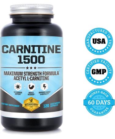 Carnitine 1500 - Maximum Strength Acetyl L-Carnitine Supplement for Energy, Memory, Focus & Weight Loss - 120 Vegetarian Capsules - Buy Online on GoSupps.com