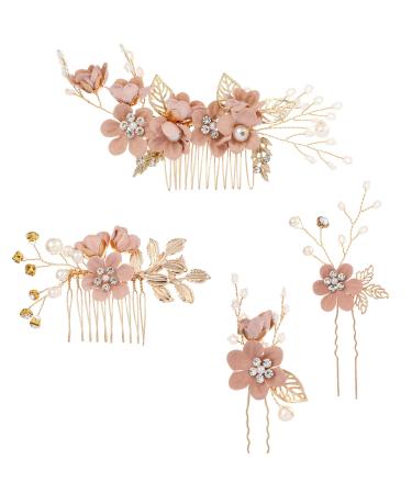 Toyvian 4 pieces Strass Haircongs Floral Bride Headgear crystals headband decorative bride headband wedding evening hair parts (pink)