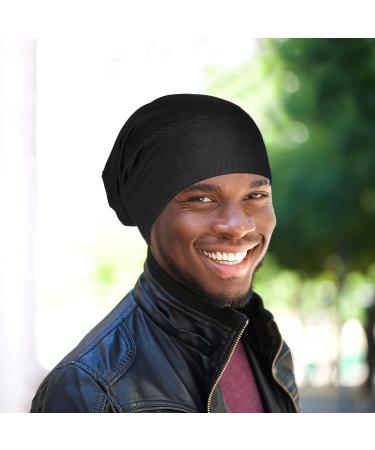2-Piece Silk Satin Bonnet Set for Men with Natural Curly Hair - Black & Navy Blue - Buy Online on GoSupps.com