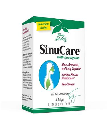 Terry Naturally SinuCare - 320 mg Eucalyptus & Myrtle Oil Complex 30 Softgels - Sinus Lung & Bronchial Support Supplement Non-Drowsy - Non-GMO Gluten-Free - 15 Servings 30 Count (Pack of 1)