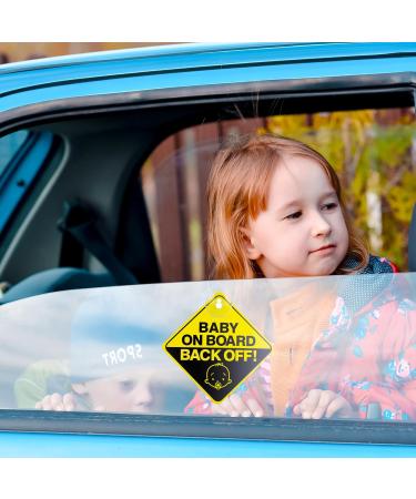 Bewudy 2 PCS Baby on Board Car Warning Sign with Suction Cups - Reusable Yellow Baby in Car Sticker (Back Off) - Eye-catching Safety Decal for Vehicles - Buy Online on GoSupps.com