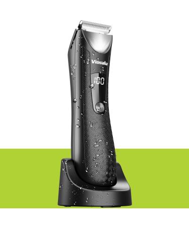 Body Hair Trimmer for Men Electric Groin Hair Trimmer with LED Light Waterproof Ball Trimmer for Male Replaceable Ceramic Blade Heads USB Recharge Dock Male Hygiene Razor