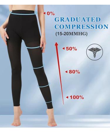 MGANG Medical Compression Pantyhose for Men & Women - Footless Waist High Support Stockings 15-20 mmHg Opaque Compression for Edema & Varicose Veins Black L - Firm Support Hose - Buy Online on GoSupps.com