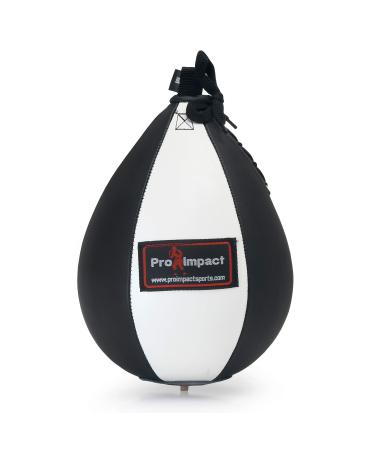 Pro Impact PU Leather Speed Bag  Pear Shaped Hanging Ball for Boxing, MMA & Muay Thai  Training Equipment for Doorway Hanging Ceiling  Boxer Accuracy Workout, Drills & Exercise  Punching Trainer Black White PU Leather M - 7"x10"
