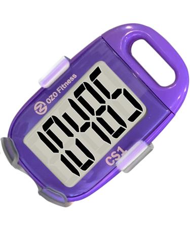 OZO Fitness CS1 Easy Pedometer for Walking - Step Counter with Large Display, Clip on and Lanyard Purple