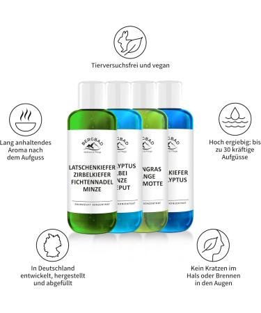 Bergbad Sauna Infusion Set - 4 x 250ml | Soothing & Refreshing Natural Essential Oils | Perfect Gift Set for Every Mood - Buy Online on GoSupps.com