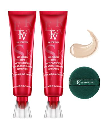 FV Foundation Nourishing Ivory Flawless Skin Lightweight Waterproof Moisturizing Concealer Lightweight Face Makeup BB Cream Liquid Foundation 1 Fl Oz(30ml) 2 Pack