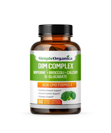 Simple Organica DIM Supplement for Women and Men 300mg with BioPerine Broccoli Calcium D Glucarate - Hormone Balance Menopause and PMS Relief Estrogen Balance PCOS Acne Vegan Non-GMO