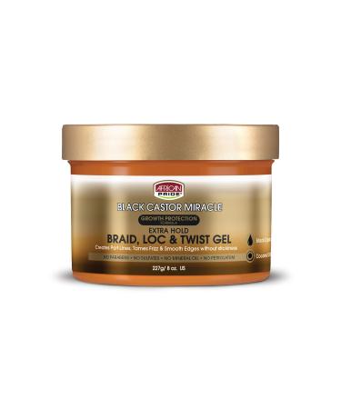 African Pride Black Castor Miracle Extra Hold Braid, Loc, Twist Gel - For 4C Hair Type, Tames Frizz & Edges, No Parabens, No Sulfates, No Mineral Oil, No Petrolatum, Contains Black Castor & Coconut Oil, 8 oz 8 Ounce (Pack