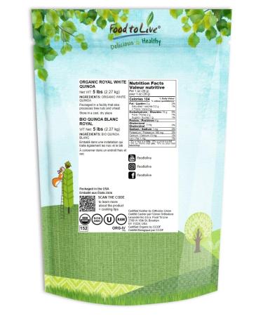 Organic Royal White Quinoa 5 Pounds - Whole Grain | Non-GMO, Kosher, Raw & Vegan | Sirtfood Superfood - Bulk 5 Pound Pack - Buy Online on GoSupps.com