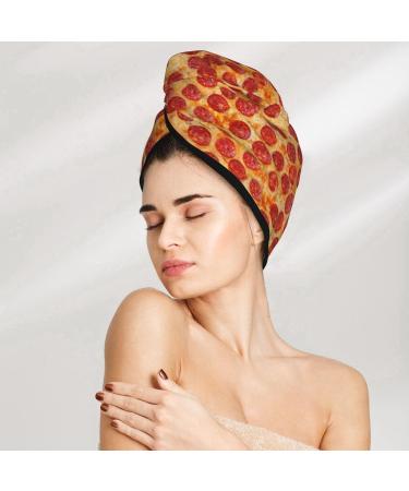 Fast-Drying Hair Towel Wrap | Button Design Towel Turban - Pizza Print - Buy Online on GoSupps.com