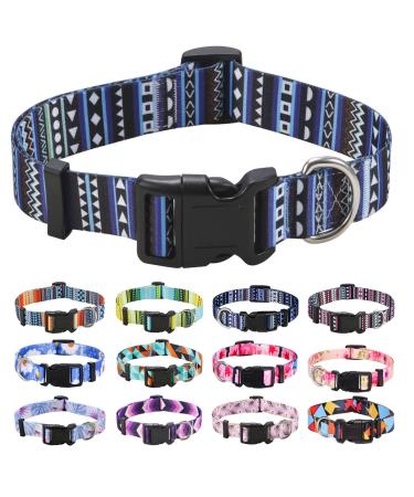 Mihqy dog collar adjustable soft & comfort dog collar Bohemian flowers geometric trunk design for small medium and large dogs (Bohemian blue m) m (neck circumference 33-55 cm width 2 cm) Bohemian blue