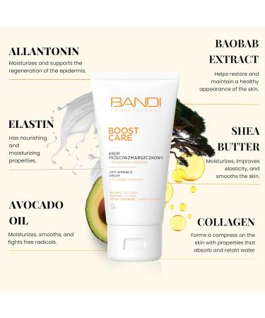 Bandi Cosmetics Sp z oo Bandi AntiWrinkle Cream With Collagen Elastin and Baobab Moisturizing Skin Rejuvenation Protection Against Radicals Suppleness Hyaluronic Acid Shea Butter Avocado Wrinkles Skin Elasticity - Buy Online on GoSupps.com