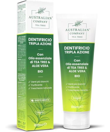 Triple action gel toothpaste with organic tea tree oil and aloe vera for daily oral hygiene. - Buy Online on GoSupps.com
