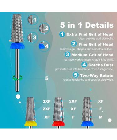 3Pcs Carbide 5 in 1 Nail Drill Bit Set - Left and Right Handed Use - XF F M C 3/32 Brocas Para Drill Nails for Acrylic Gel - Fast Sliver Removal - Buy Online on GoSupps.com