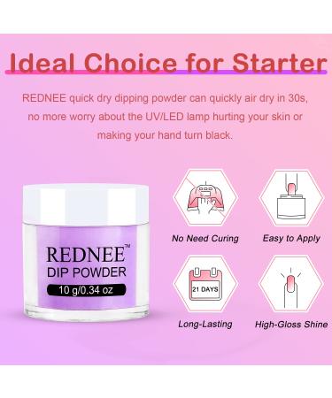 REDNEE 33 Pcs Fast Dry Dip Powder Nail Starter Kit - 24 Colors Gray Silver Sparkle Acrylic Dipping System with Base & Top Coat - RE13 Red, Pink, Purple - Buy Online on GoSupps.com