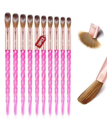 Saviland acrylic nail brush set-10-part nail artificial brush set for acrylic powder pink crystal texture nail brush for acrylic application nail extension (size 4/8/10/14/16/20/20/22)