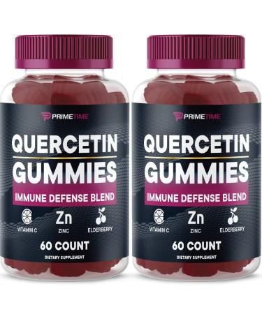 Primetime Sports Quercetin + Zinc + Vitamin C 1000mg Gummies Supplements with Elderberry, Flavonoid Vitamin for Kids Adults Immunity, Immune Support Gummy Booster Vegan (2 Pack) 60 Count (Pack of 2)