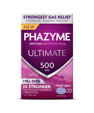 Phazyme Ultimate Gas Bloating Relief Works in Minutes 500 mg Simethicone Fast Gels, 20 Count 20 Count (Pack of 1) Fast Gel